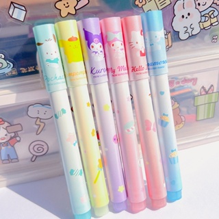 ปากกาไฮไลท์ 6 แบบ Sanrio mymelody Kuromi Cinnamoroll Pom Pom Purin Pochacco น่ารัก Kawaii เครื่องเขียนเรืองแสงเครื่องเขียนปากกาไฮไลท์แห้งเร็ว