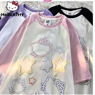 SANRIO เสื้อยืดคอกลม แขนสั้น พิมพ์ลาย Hello Kitty แฟชั่นฤดูร้อน สําหรับผู้หญิง Y2k