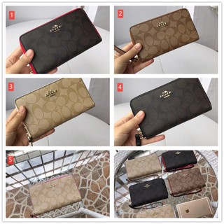 Phone Wallet In Signature Canvas  F57468 (6.25นิ้ว) กระเป๋าสตางค์สุภาพสตรี COAC H คลัช กระเป๋าสตางค์ซิปเดียว