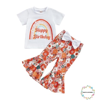 Babyclothes- ชุดเสื้อคอกลม แขนสั้น และกางเกง ลายดอกไม้ สไตล์สตรีท สําหรับเด็กผู้หญิง