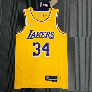 เสื้อกีฬาบาสเก็ตบอล NBA สําหรับผู้ชาย #34 Shaquille ONeal ครบรอบ 75 ปี ประดับเพชร สีเหลือง สไตล์เรโทร 993368