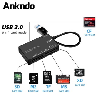 Ankndo 6 in 1 เครื่องอ่านการ์ดรีดเดอร์ USB2.0 Type C อเนกประสงค์ CF M2 MS XD SD TF สําหรับคอมพิวเตอร์ แล็ปท็อป PC