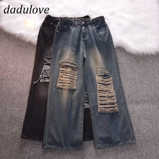 DaDulove💕 New American Ins High Street Washed Ripped Jeans Niche High Waist Wide Leg Pants Large Size Trousers
