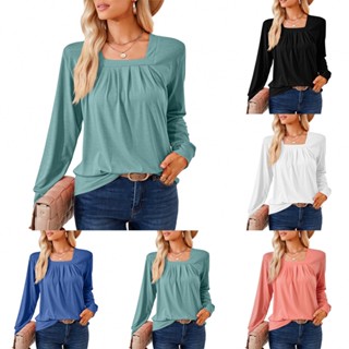เสื้อยืดแขนยาว คอสี่เหลี่ยม สง่างาม สําหรับผู้หญิง 1 ชิ้น