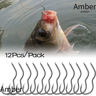Amber ตะขอตกปลา เหล็กคาร์บอน กันลื่น อัตโนมัติ สําหรับตกปลา 12 ชิ้น ต่อแพ็ค