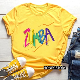 เสื้อยืดแขนสั้น พิมพ์ลาย Zumba Dance สีน้ํา สีเหลือง สไตล์ฮิปฮอป แฟชั่นสําหรับสตรี