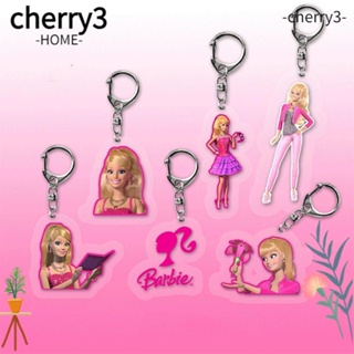 Cherry3 พวงกุญแจอะคริลิค จี้ตุ๊กตาบาร์บี้น่ารัก สีชมพู สําหรับห้อยกระเป๋า 4 ชิ้น