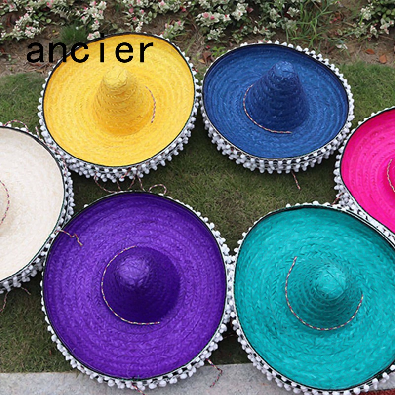 ancier-ผู้ชาย-ผู้หญิง-ปีกกว้าง-ที่มีสีสัน-ขอบสุ่ม-ตกแต่งหมวกฟาง-สไตล์เม็กซิกัน-อุปกรณ์ปาร์ตี้ฮาโลวีน