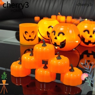 Cherry3 เชิงเทียนพลาสติก LED รูปฟักทอง สีเหลือง สําหรับตกแต่งบ้าน 12 ชิ้น