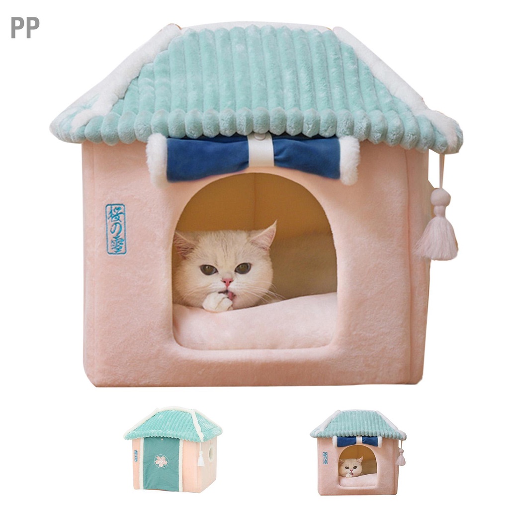 pp-แมวบ้านเตียงอบอุ่นนุ่มที่ถอดออกได้เบาะรูปทรงสี่เหลี่ยมสัตว์เลี้ยงถ้ำเตียงสำหรับสุนัขกระต่าย