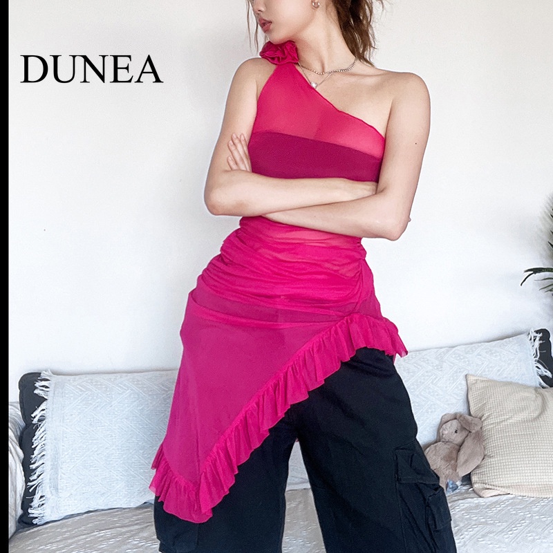 dunea-ชุดเดรสบอดี้ออน-ทรงสลิมฟิต-พร้อมผ้าตาข่าย-ไหล่เฉียง-สําหรับผู้หญิง