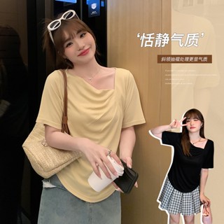 พร้อมส่ง ~ ขายดี!ดูผอมลง!เสื้อยืดแขนสั้น เอวแคบ ขนาดใหญ่ พลัสไซซ์ แฟชั่นฤดูร้อน สําหรับผู้หญิง