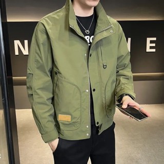 เสื้อแจ็กเก็ตกันลม แบบบาง แต่งกระเป๋าตั้งได้ แฟชั่นฤดูใบไม้ร่วง สไตล์สตรีท สําหรับผู้ชาย
