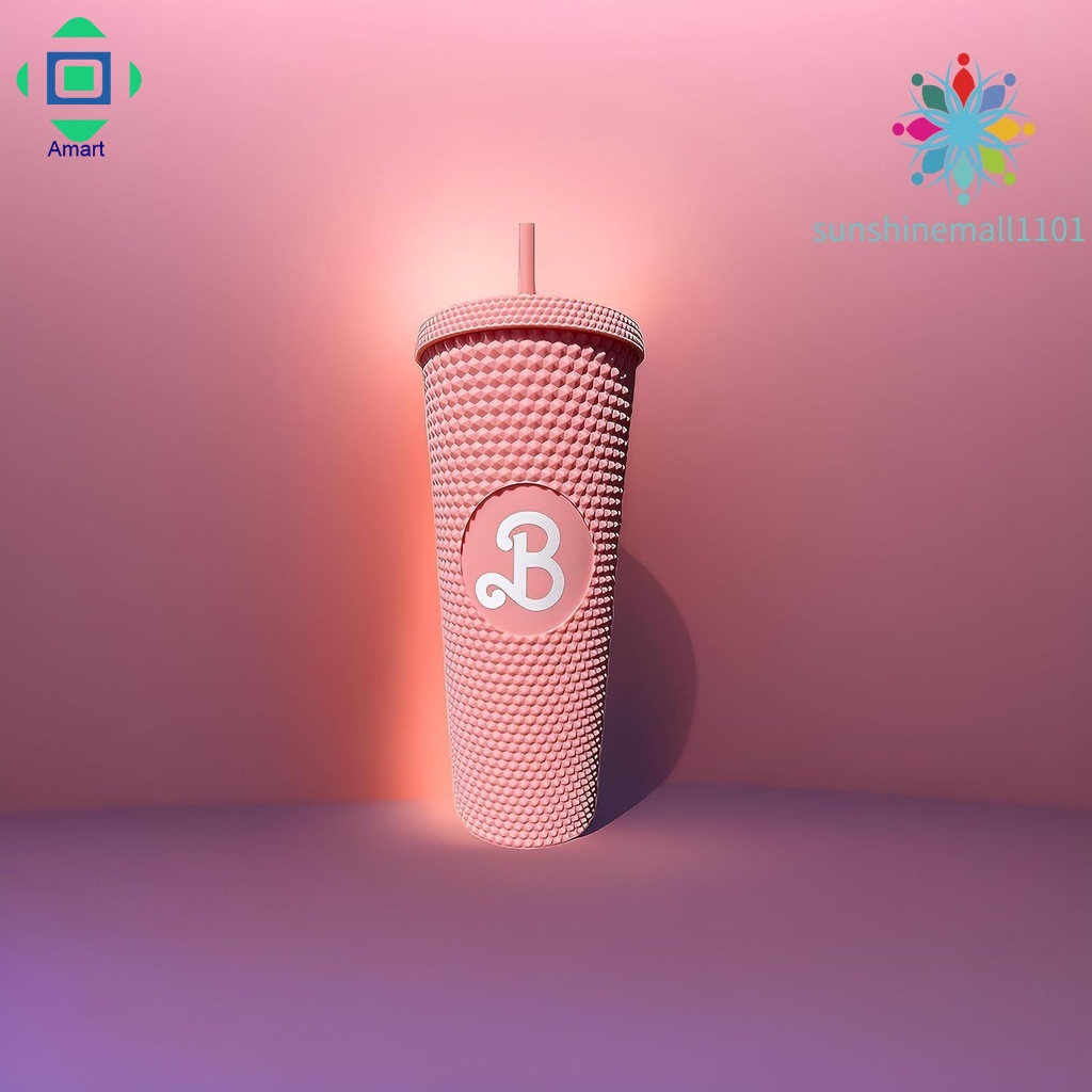 bling-pink-studded-tumbler-แก้วน้ําพกพา-พร้อมฝาปิด-และหลอดดูด