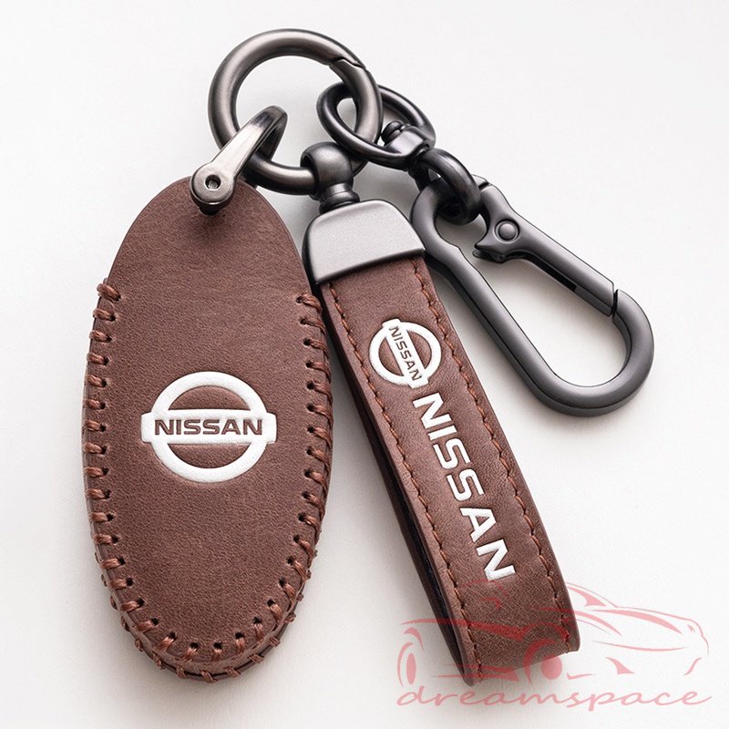 genuine-leather-car-key-case-hand-rope-boutique-metal-keychain-for-nissan