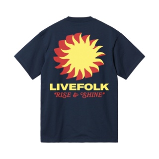 เสื้อยืดผ้าฝ้ายพิมพ์ลายLivefolk - Rise Navy T-Shirt