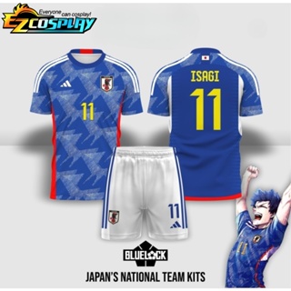 เสื้อกีฬาแขนสั้น ลายทีมชาติฟุตบอล Timnas Jepang Japan สีฟ้า สําหรับผู้ชาย และผู้หญิง