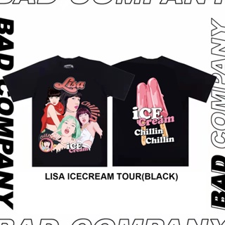 【hot sale】Badass girl เสื้อทัวร์สกรีนลาย "Lisa Icecream" เสื้อยืดผู้หญิง เสื้อและผ้ายืด เวอร์ชั่นการ์ตูน cotton 100  เสื