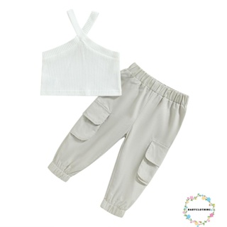 Babyclothes- ชุดเสื้อแขนกุด และกางเกงคาร์โก้ ผ้ายืด สีพื้น แฟชั่นฤดูร้อน สําหรับเด็กผู้หญิง