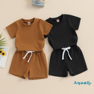 Aqq- ชุดเสื้อแขนสั้น คอกลม และกางเกงขาสั้น แฟชั่นฤดูร้อน สําหรับเด็กผู้ชาย 2 ชิ้น
