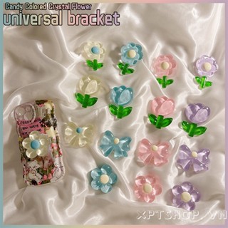เคสโทรศัพท์มือถือ แบบใส ประดับโบว์ และดอกไม้ ขนาดเล็ก ป้องกันการตกกระแทก สามารถพับเก็บได้ สีโปร่งใส แบบเรียบง่าย สําหรับตั้งโต๊ะ