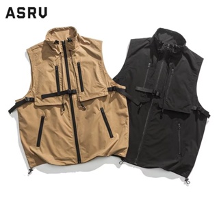 ASRV เสื้อกั๊กผู้ชายสวมปกเทรนด์วรรณกรรมเยาวชนยอดนิยมกระดุมแถวเดียวใหม่อินเทรนด์ตกแต่งซิปมาตรฐานญี่ปุ่น