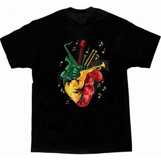 ดูดีนี่ เสื้อยืด พิมพ์ลาย Reggae Lover Jamaican Heart Reggae Music Rastafari สําหรับผู้ชาย ใหม่ เสื้อยืด คอกลม แขนสั้น ผ