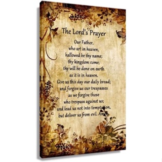 โปสเตอร์ผ้าใบ พิมพ์ลายคําคม The Lords Prayer สไตล์วินเทจ สําหรับตกแต่งผนังห้องน้ํา ห้องนอน