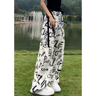 กางเกงขากว้าง ผ้าเดรป พิมพ์ลายตัวอักษร มี 2 สี ไซซ์ M-4XL สําหรับผู้หญิง รองรับ 40-90 กก.