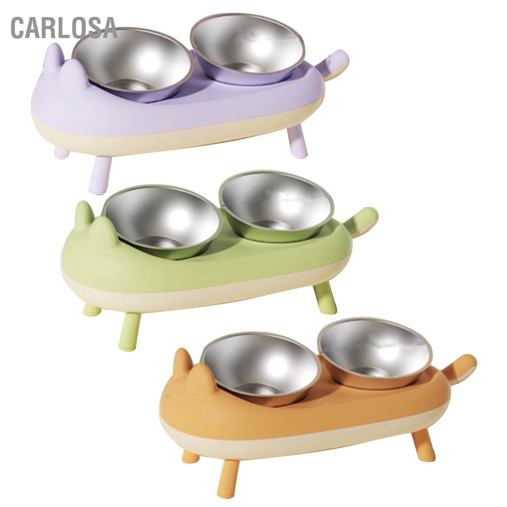 carlosa-double-bowl-pet-feeder-stainless-steel-elevated-cat-dog-15-degrees-tilted-food-water