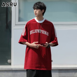 ASRV เสื้อยืด 2023 ใหม่ที่เรียบง่ายเย็บปักถักร้อยผู้ชายคลาสสิก Retro สามบาร์ Raglan แขนเสื้อยืดแขนสั้นผู้ชาย