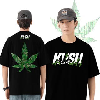 kush เสื้อยืดดีไซน์ดั้งเดิม 2023 ใหม่ คอกลมผ้าฝ้ายพิมพ์ลายป่านสีเขียว