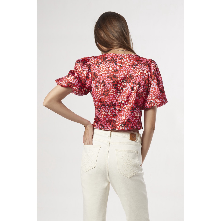 esp-เสื้อเบลาส์ลายมินิฮาร์ทแต่งโบว์-ผู้หญิง-สีแดง-mini-heart-print-blouse-with-bow-tie-detail-5936