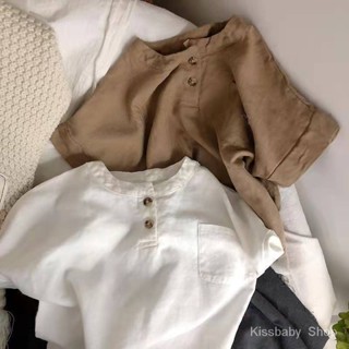 เสื้อเชิ้ตแขนสั้น คอกลม ทรงหลวม สไตล์เกาหลี แฟชั่นฤดูร้อน สําหรับเด็กผู้ชาย และเด็กผู้หญิง