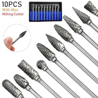 10PCS Tungsten Carbide Steel Rotary File Set Woodworking Milling Cutter Titanium Plated Engraving Set