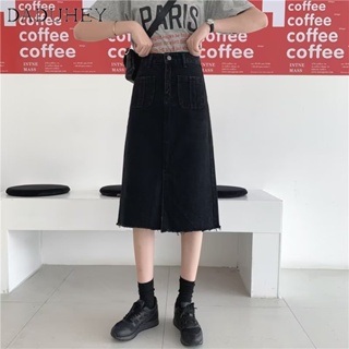 DaDuHey🎈 Women 2023 Ins New Korean Style Retro Denim Skirt Summer Mid-Length Sliding A-Line Dress Split Skirt