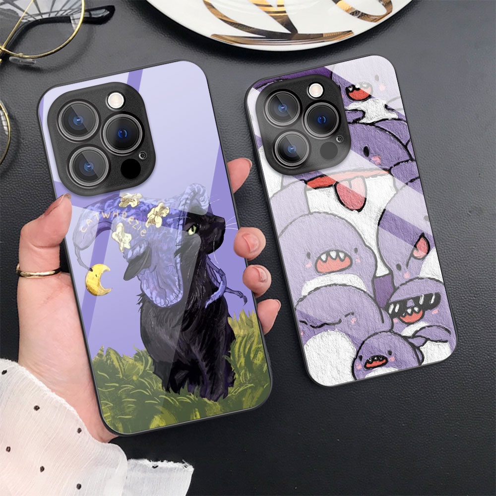 เคสโทรศัพท์มือถือกระจกนิรภัย-แบบแข็ง-ป้องกันกล้อง-ลายการ์ตูนฉลาม-สําหรับ-iphone-14-pro-max-13-12-11-x-xr-xs-7-8-plus-se-2020