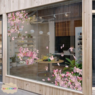 สติกเกอร์ ลายดอกไม้ ป้องกันไฟฟ้าสถิตย์ สําหรับติดตกแต่งกระจก ประตู หน้าต่าง ห้างสรรพสินค้า