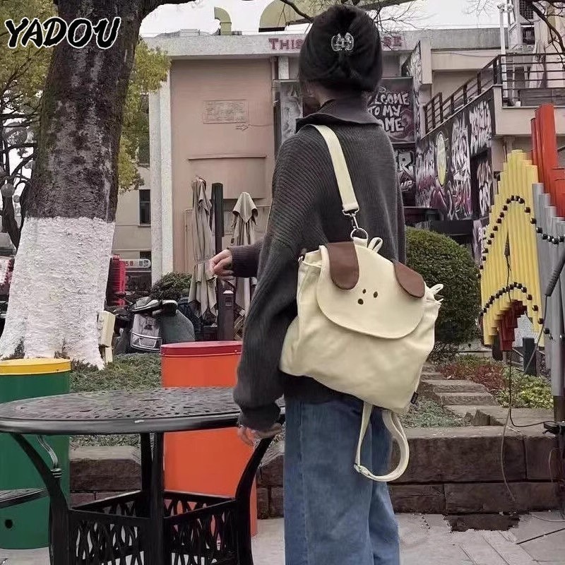 yadou-ใหม่-แฟชั่น-ลูกสุนัขน่ารัก-นักเรียน-การท่องเที่ยว-ผ้าใบ-กระเป๋าเป้สะพายหลัง