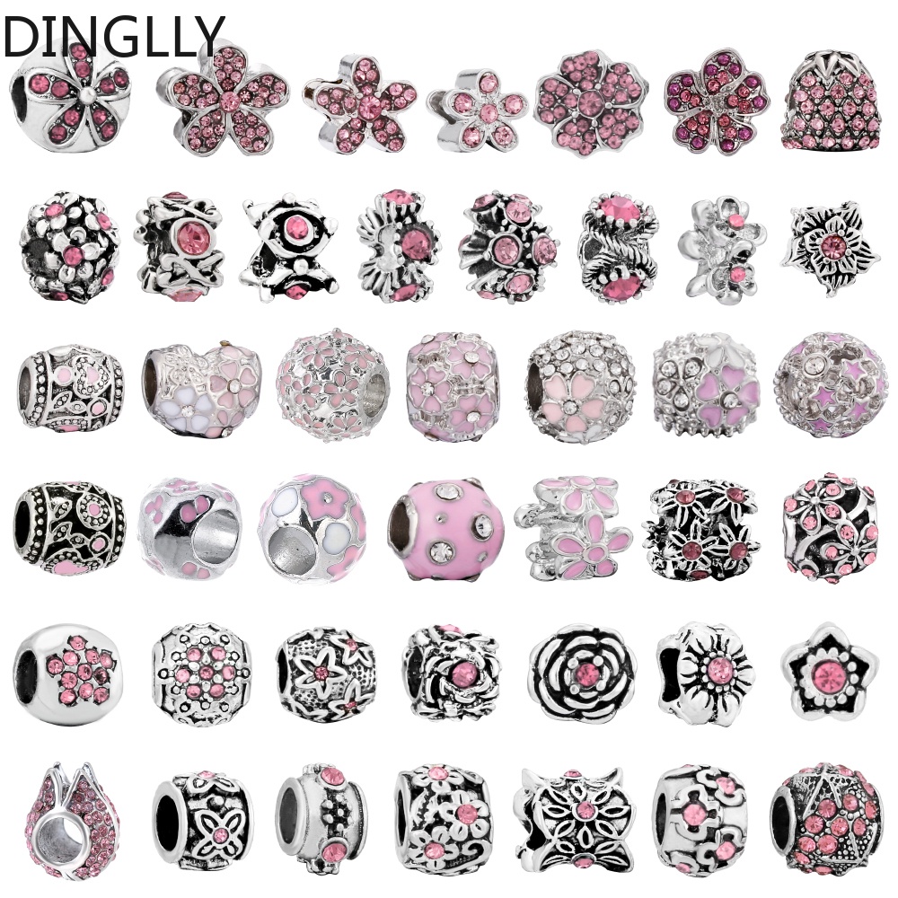 dinglly-ลูกปัด-อัลลอย-สีเงิน-สีชมพู-เคลือบพลอยเทียม-ดอกกุหลาบ-จี้ลูกปัด-เครื่องประดับ-diy-อุปกรณ์ทํา