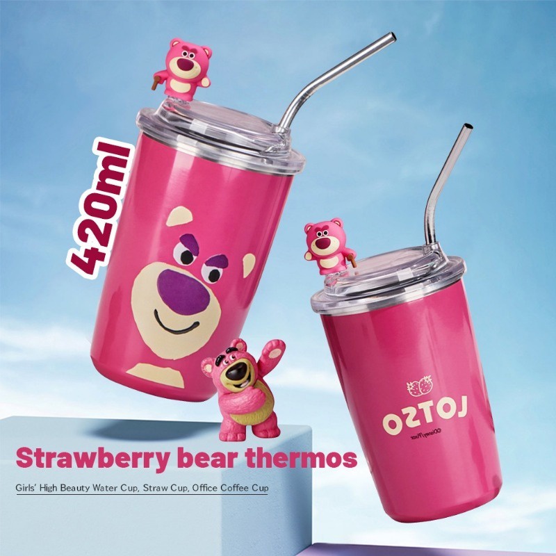 ขวดน้ําสตรอเบอร์รี่-หมี-กระติกน้ําร้อน-ขวดน้ํา-lotso-กระติกน้ําสูญญากาศ-กาแฟ-สแตนเลส-ฉนวนกันความร้อน-ขวดน้ํา