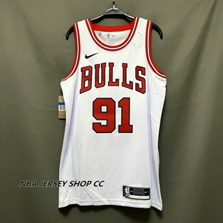 【คุณภาพสูง】ใหม่ ของแท้ NBA Chicago Bulls สําหรับผู้ชาย #91 เสื้อกีฬาแขนสั้น ลายทีม Dennis Rodman Jersey สีแดง สีขาว สีดํา