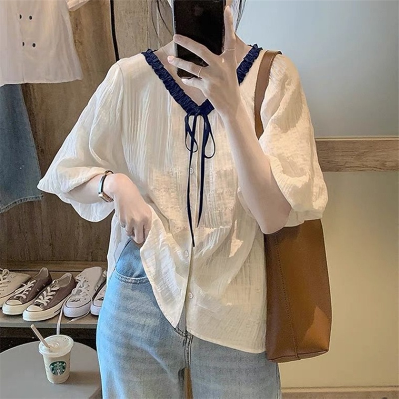 เสื้อเชิ้ต-คอวี-ผ้าชีฟอง-แบบผูกเชือก-พลัสไซซ์-สําหรับผู้หญิง