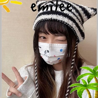 Emilee หมวกบีนนี่ ผ้าวูลถัก แต่งหูปีศาจน้อย สไตล์ญี่ปุ่น แฟชั่นฤดูใบไม้ร่วง ฤดูหนาว