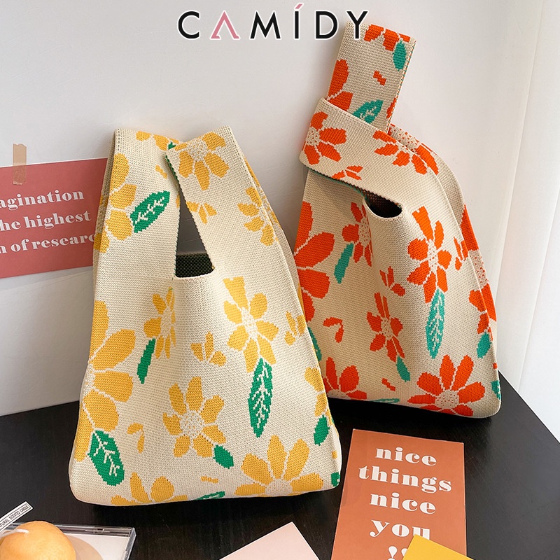 camidy-เสื้อแฟชั่นถักลายตารางแฮนด์แฮนด์-ดอกไม้มือถือ-สีสันสดใส-กระเป๋าเรียบหรูสไตล์เกาหลี