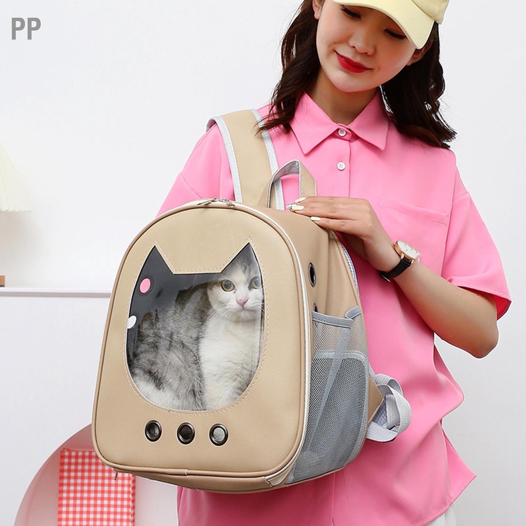 pp-กระเป๋าใส่สัตว์เลี้ยงระบายอากาศกันน้ำกันรอยขีดข่วนหน้าต่างขนาดใหญ่กระเป๋าใส่แมวแบบพกพาสำหรับลูกสุนัข