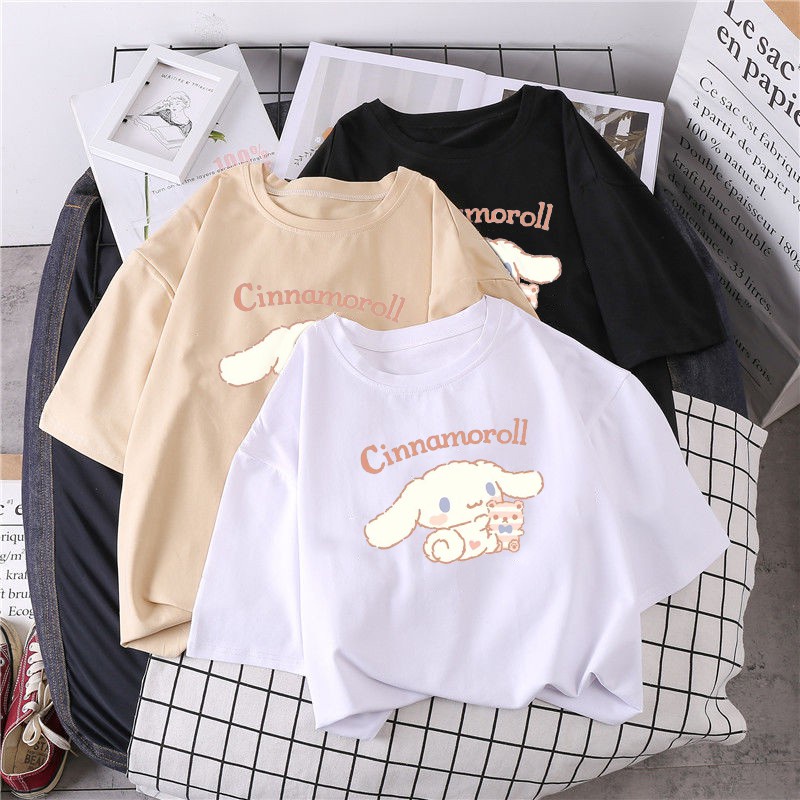 เสื้อยืด-แบบนิ่ม-พิมพ์ลายการ์ตูน-cinnamoroll-น่ารัก-สไตล์ญี่ปุ่น-เหมาะกับฤดูร้อน-สําหรับผู้หญิง
