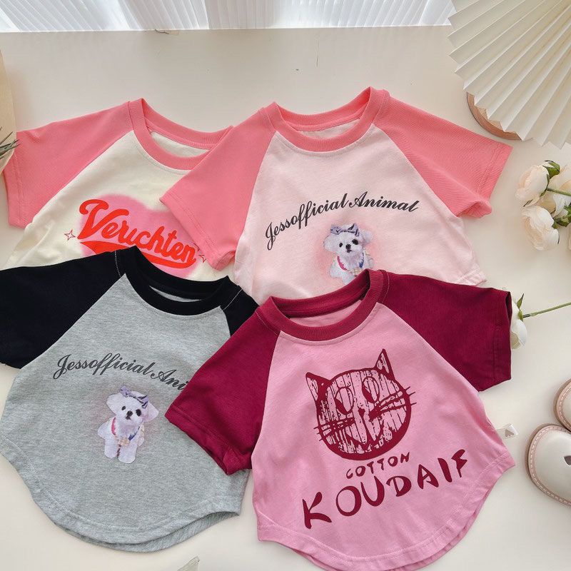 เสื้อยืดแขน-raglan-พิมพ์ลายการ์ตูนน่ารัก-สไตล์เกาหลี-ตะวันตก-สีตัดกัน-แฟชั่นฤดูร้อน-สําหรับเด็กผู้หญิง-2023