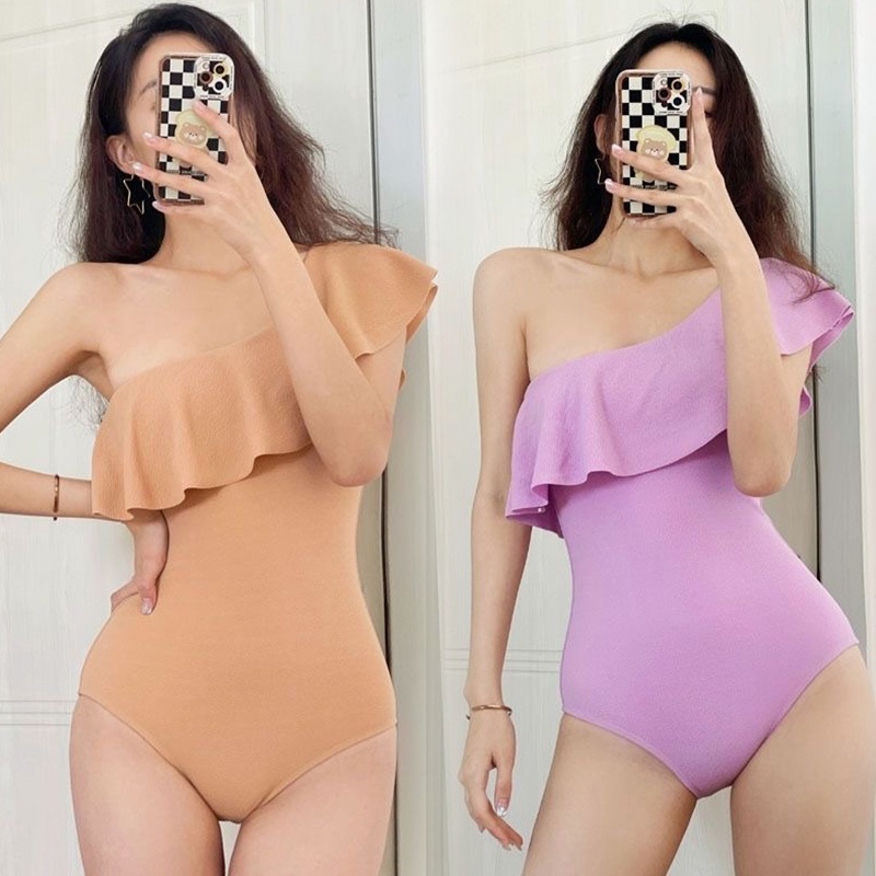 ชุดว่ายน้ำสีทึบ-one-piece-swimsuit-ดีไซน์เปิดไหล่ด้านข้าง-สุดเซ็กซี่-ชุดว่ายน้ำแฟชั่น-ราคาถูก