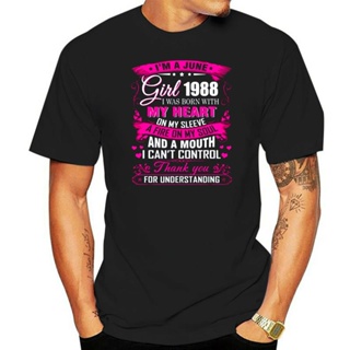 sadasเสื้อโอเวอร์ไซ การออกแบบที่กําหนดเอง Im A June Girl 1988 เสื้อยืด 31 วันเกิด  ต่อต้านริ้วรอยสีเทาหญิงการ์ตูนเสื้อ